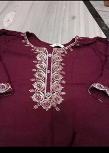 Maroon Embroidered Kurta Set