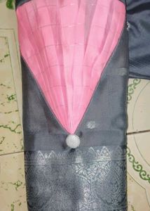 Elegant Pink &amp; Gray Silk Saree