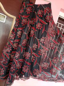 Elegant Black &amp; Red Floral Salwar Kameez