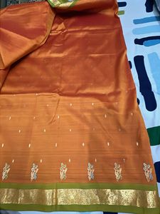 Kanchivaram Pure Silk Orange Green Saree