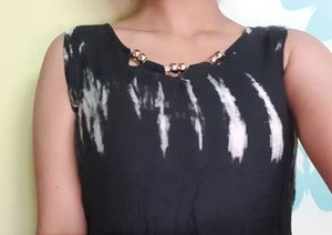 Cotton Midi Tie-dye Dress With Gold Neckline
