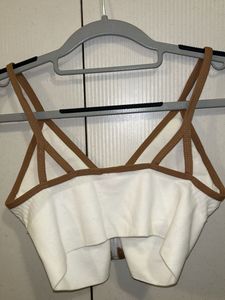 White Ribbed Bralette With Zip