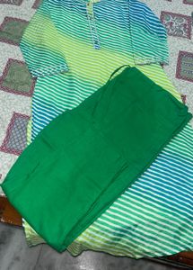 Lime &amp; Teal Striped Kurti Set