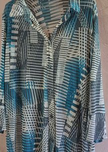 🌱Blue Geometric Pattern Long Sleeve Shirt
