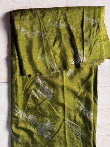 Lime Green Floral Art Silk Dress Material
