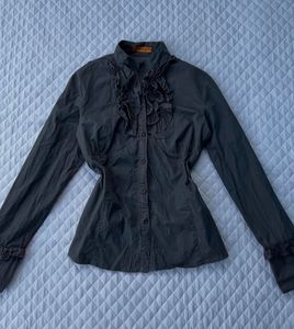 Y2k Vintage Black Fitted Ruffle Shirt