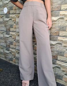 Wide Leg Taupe Trousers