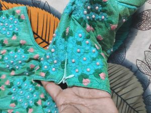 Embroidered Teal Saree Blouse
