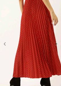 Red Accordian Pleated Maxi Skirt