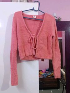 Cute Fuzzy Tie-Front Cardigan