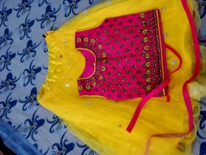 Baby Pink Frock And Yellow Crop Top