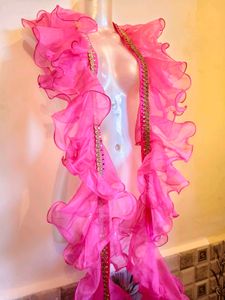 Pink Ruffle Dupatta circular attached