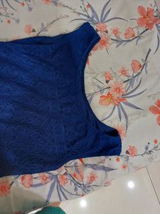 Navy Blue Long Dress With Side Slit Round Neck