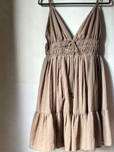 Brown V-Neck Mini Dress
