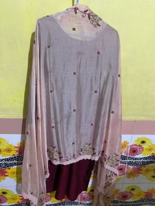 Wedding Wear Maroon Kurti Dupatta Set