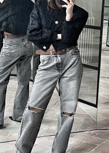 Y2K Grey Charcoal Distressed Ripped Jeans