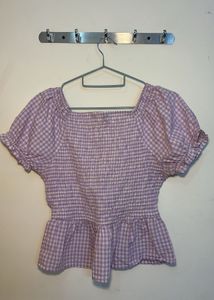 Lilac Gingham Peplum Top