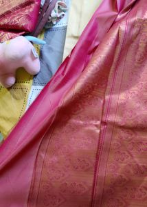 Brand New Silk Saree Cream Color With Pink Border