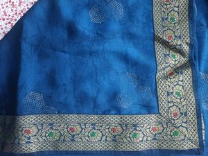 Blue Printed Cotton Silk Saree