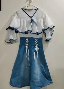 Stylish Denim & White Dress