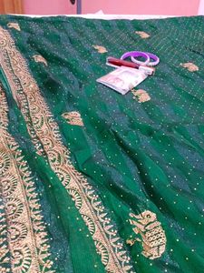 Elegant Green Elephant Print Saree