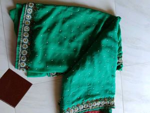 Emerald Peacock Green Embroidered Saree