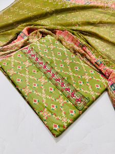 Green Printed Salwar Kameez Fabric