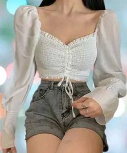 White Puff Sleeve Crop Top