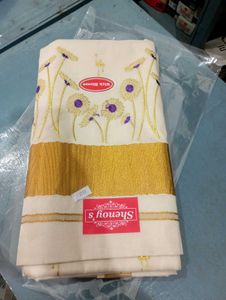 Kerala Saree with Floral Embroidery