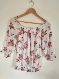 White Pink Floral Top
