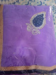 Blue Moti Embroidery Saree