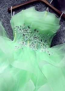 Green cocktail dress cascading ruffles strapless s