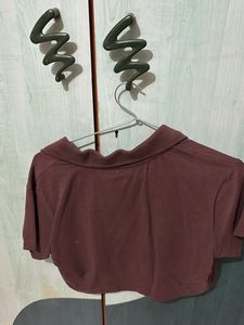 Brown Crop Polo Top