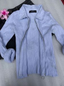 Ribbed Zip-Up Knit Top