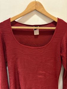 Vintage Maroon Textured Long Sleeve Top