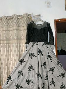 Elegant Gray Floral Dress