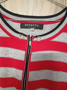 Striped Zip Front Short Sleeve Top