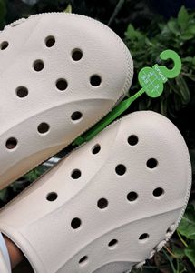 Beige Platform Crocs