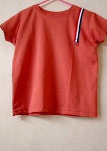 Salmon Tee with Stripe Detail