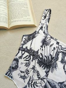 Black &amp; White Dragon Print Crop Top