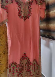 Peach Embroidered Kurti