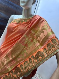 Embroidered Peach Saree