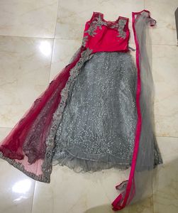 Pink & Gray Embellished Lehenga Choli