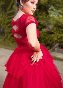 Stunning Red  Ruffle Gown Ball