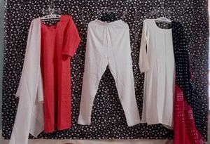 White Kurta Set With Badhani Dupatta