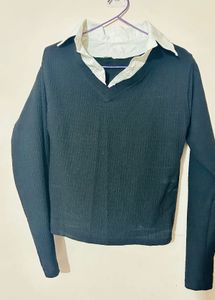 Black T-shirt with White Collar