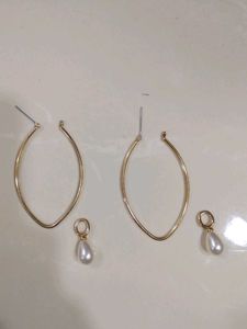 Elegant Gold Oval Hoop Earrings with Pearl Drop