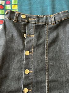 Button Front Denim Midi Skirt