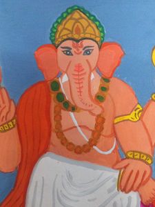 Art Work Of Ganesh Ji With Poster Colours