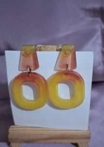 Red yellow geometric shaped resin earring